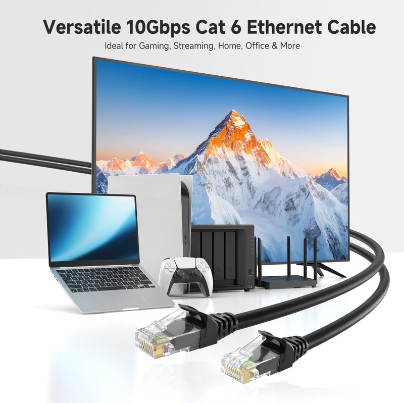 Cable Matters 10Gbps 5-Pack Snagless Cat 6 Ethernet Cable - 6ft, Cat 6 Cable, Cat6 Cord, Ethernet Cord, Black - Image 2