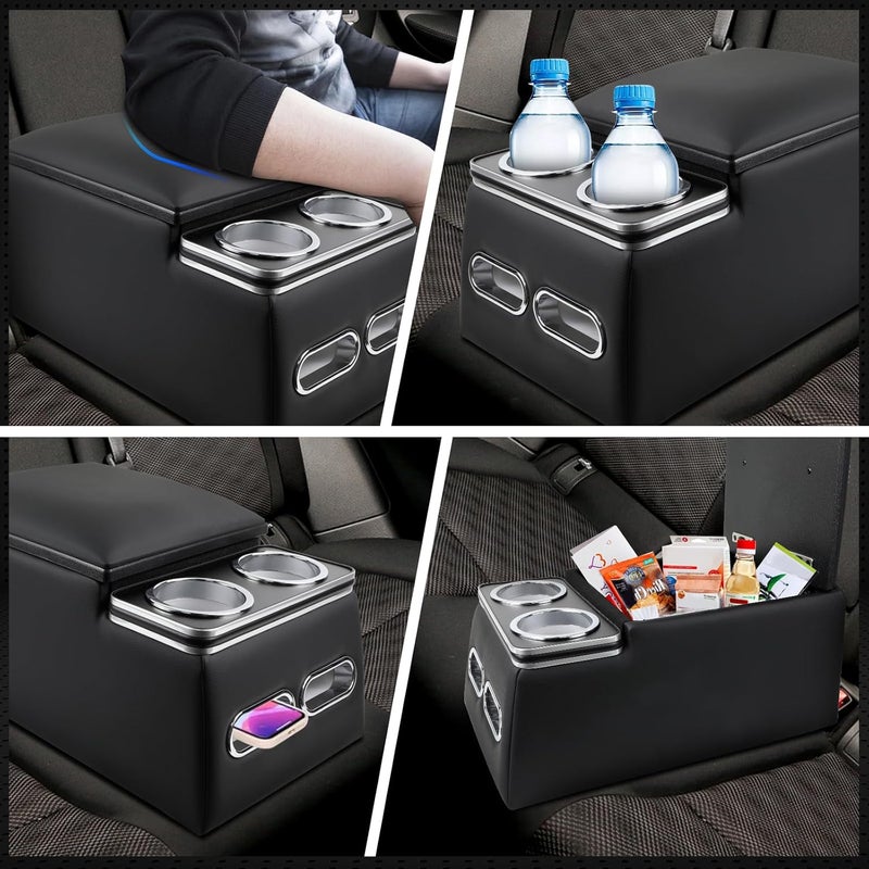 CNYGO Universal Car Center Console Organizer with Cup Holder & Phone Holder - Black - Image 3