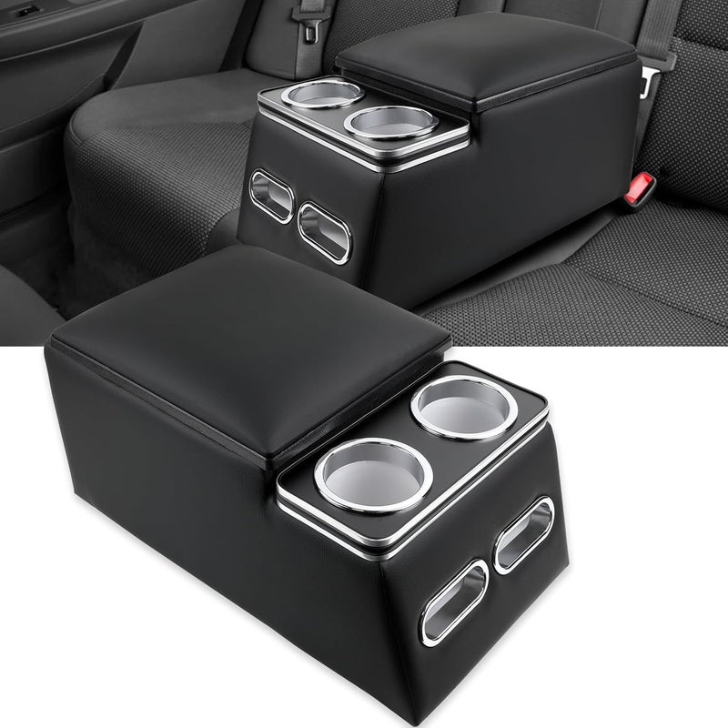 CNYGO Universal Car Center Console Organizer with Cup Holder & Phone Holder - Black - Image 1
