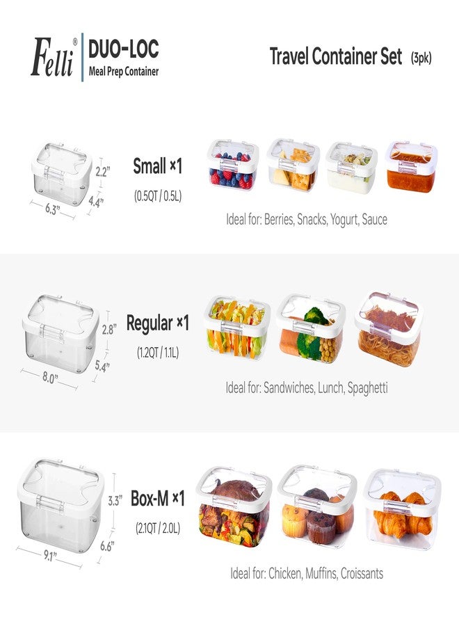 Felli Duo Loc Tritan Meal Prep Containers Microwave Safe BPA FREE, Leak Proof Lunchable Container for Leftovers Kitchen Fridge Freezer, Reusable Plastic On the Go Lunch Travel Box (Beginner 3pk) - Image 3