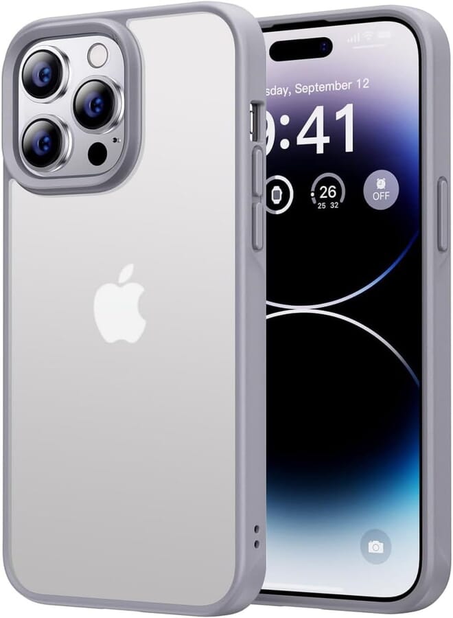 Next Next store Compatible with iPhone 15 Pro Max Clear Case Shockproof PC Soft Silicone [Anti-Yellowing] TPU Transparent Protective Cover (Gray)