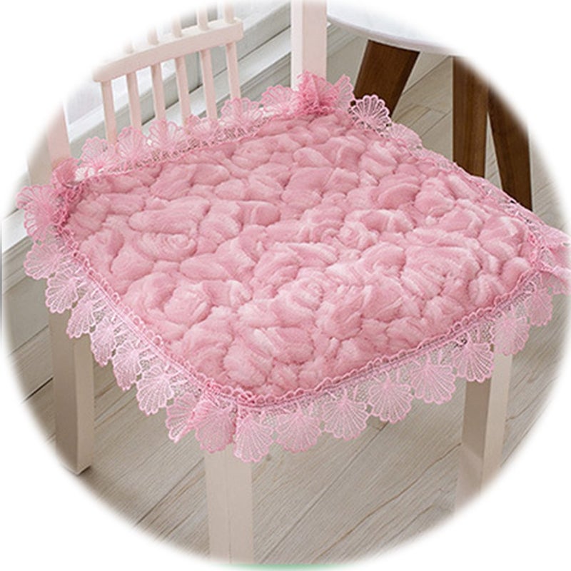 TINTON LIFE 2pcs 17 X 17 Soft Plush Square Chair Cushion Garden Patio Home Lace Floral Dining Seat Pads with TiesPink