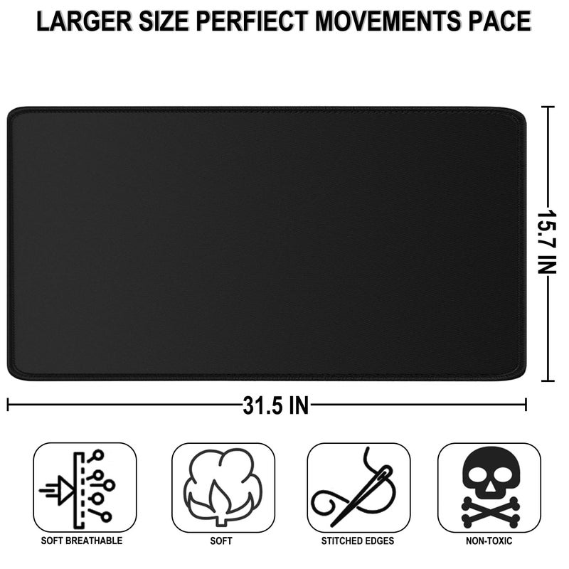 JOCYRN Large Gaming Mouse Pad, 31.5" x15.7" Large Extended Desk Mat with Superior Micro-Weave Cloth, Water Resist Keyboard Mousepad with Non-Slip Base, Laptop Desk Pad for Office Home Gaming, Black - Image 5