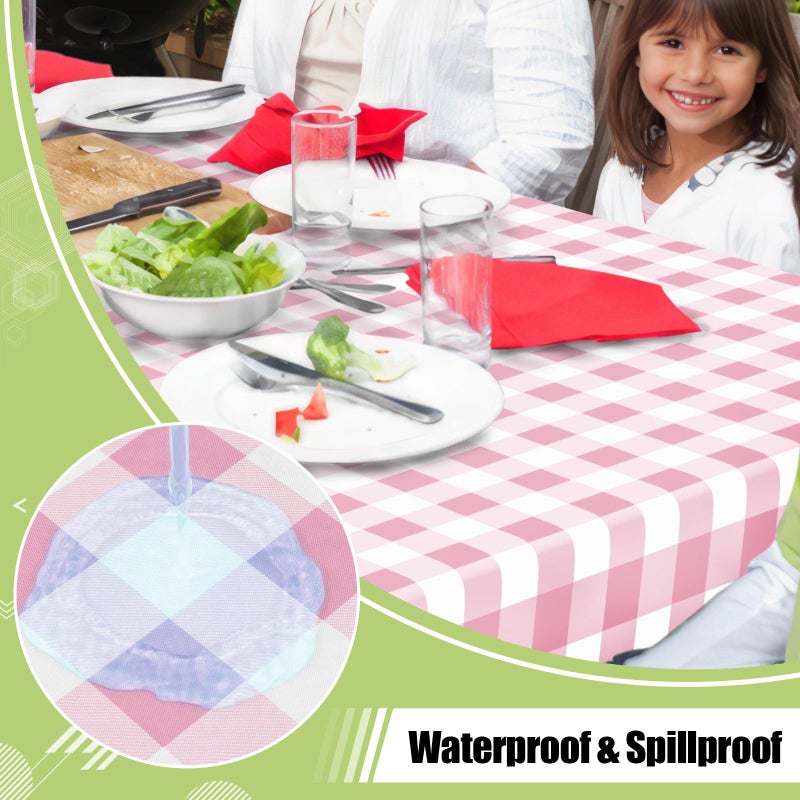 Smiry Rectangle Table Cloth, Waterproof Vinyl Tablecloths with Flannel Backing, Wipeable Buffalo Plaid Table Cover for Valentines & Mothers Day Dining Decorations and Outdoor (Pink & White, 60"x84") - Image 2