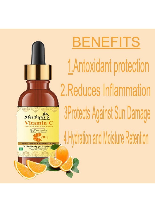 Khadi Herbal - Herbigiri Herbal Vitamin C Facial Serum For Natural Glowing Beauty Infused With Hyaluronic Acid And Vitamin C 60 Ml (Pack Of 2) - Image 1