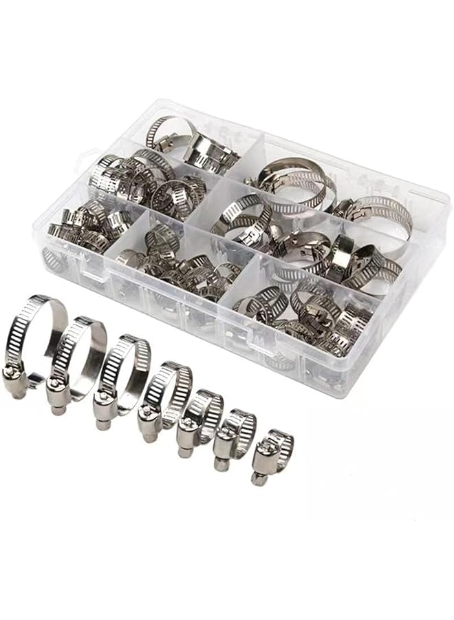 promass Hose Clamp Clip Sets 60Pcs Adjustable 8-44mm Range 304 Stainless Steel Worm Gear Hose Clamps Assortment Kit, Fuel Line Clamp for Water Pipe, Plumbing, Automotive and Mechanical Application - Image 1
