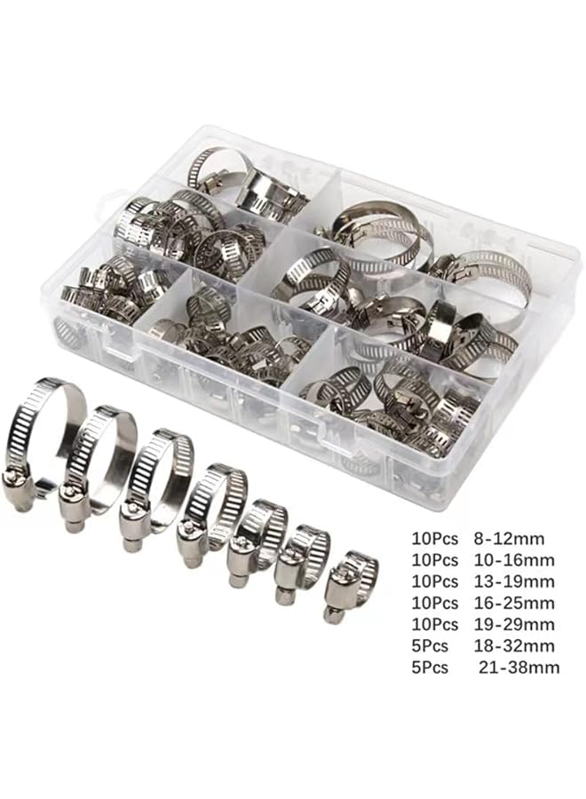 promass Hose Clamp Clip Sets 60Pcs Adjustable 8-44mm Range 304 Stainless Steel Worm Gear Hose Clamps Assortment Kit, Fuel Line Clamp for Water Pipe, Plumbing, Automotive and Mechanical Application - Image 5