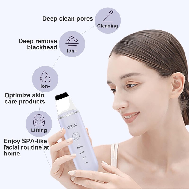 GUGUG Skin Scrubber Face Spatula Skin Spatula Pore Cleaner Blackhead Remover Tools for Facial Deep Cleansing-4 Modes, Purple - Image 2