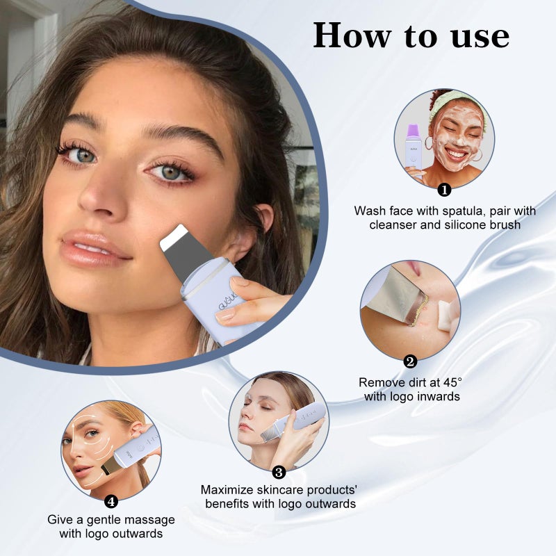 GUGUG Skin Scrubber Face Spatula Skin Spatula Pore Cleaner Blackhead Remover Tools for Facial Deep Cleansing-4 Modes, Purple - Image 3