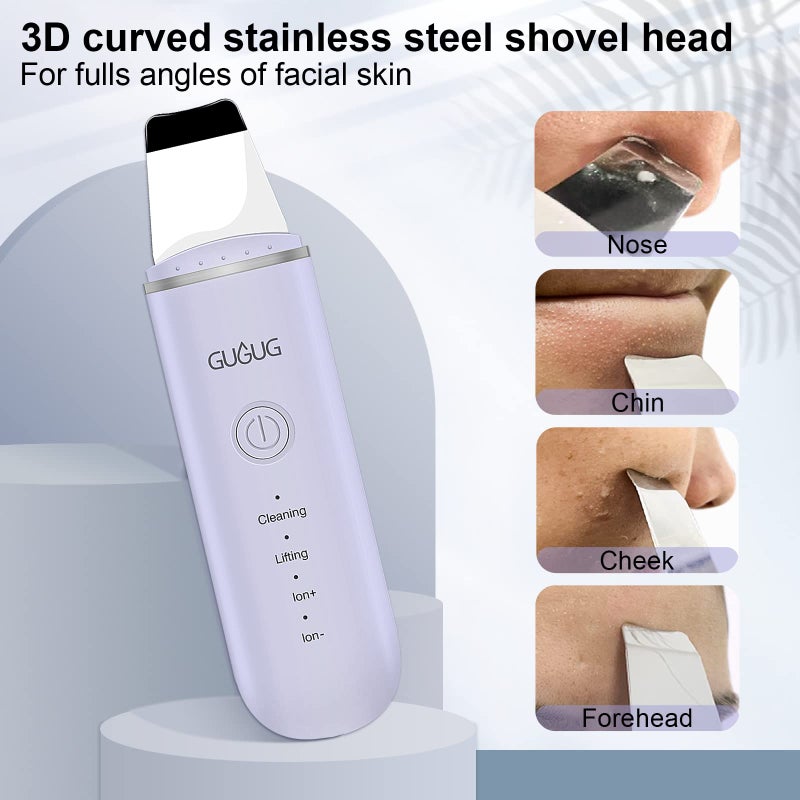 GUGUG Skin Scrubber Face Spatula Skin Spatula Pore Cleaner Blackhead Remover Tools for Facial Deep Cleansing-4 Modes, Purple - Image 4