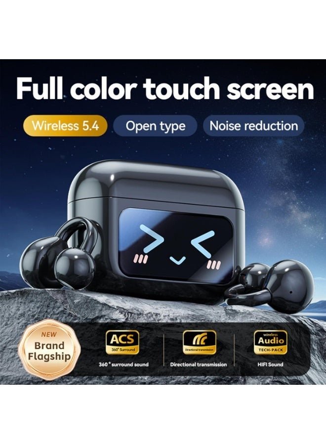 Bukela Open Ear Clip Headphones Wireless Earbuds Bluetooth 5.4 Sports Earphones with Wireless LED Touch Screen Waterproof in Ear Earphones for Pad Tablet Laptop Android/iOS Phones (Black) - Image 3