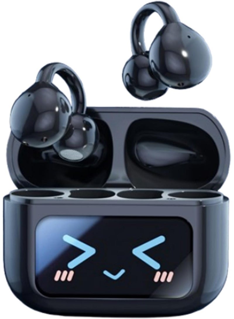 Bukela Open Ear Clip Headphones Wireless Earbuds Bluetooth 5.4 Sports Earphones with Wireless LED Touch Screen Waterproof in Ear Earphones for Pad Tablet Laptop Android/iOS Phones (Black) - Image 1