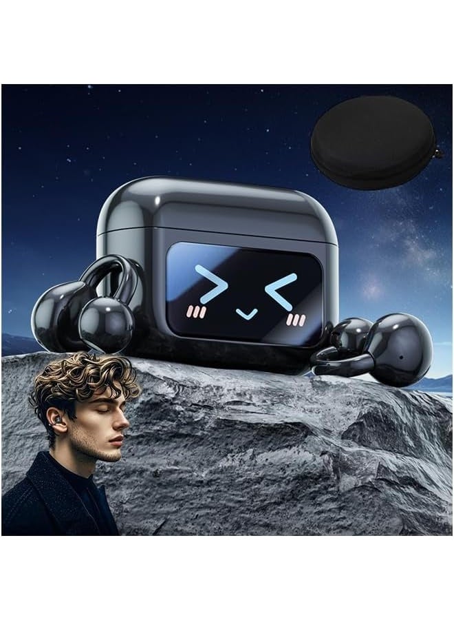 Bukela Open Ear Clip Headphones Wireless Earbuds Bluetooth 5.4 Sports Earphones with Wireless LED Touch Screen Waterproof in Ear Earphones for Pad Tablet Laptop Android/iOS Phones (Black) - Image 2