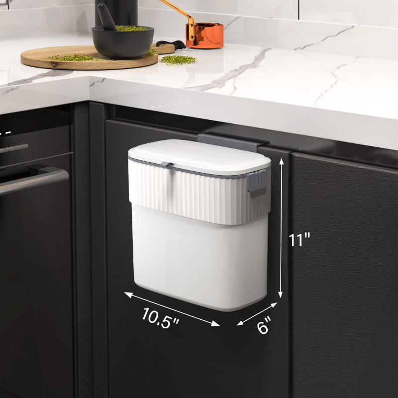 ELPHECO Hanging Trash Can with Lid 2.5 Gallon Kitchen Compost Bin for Under Sink, Plastic Wall-Mounted Garbage Can, Small Kitchen Trash Bin, Small Trash Can with Lid for Cupboard Countertop - Image 2