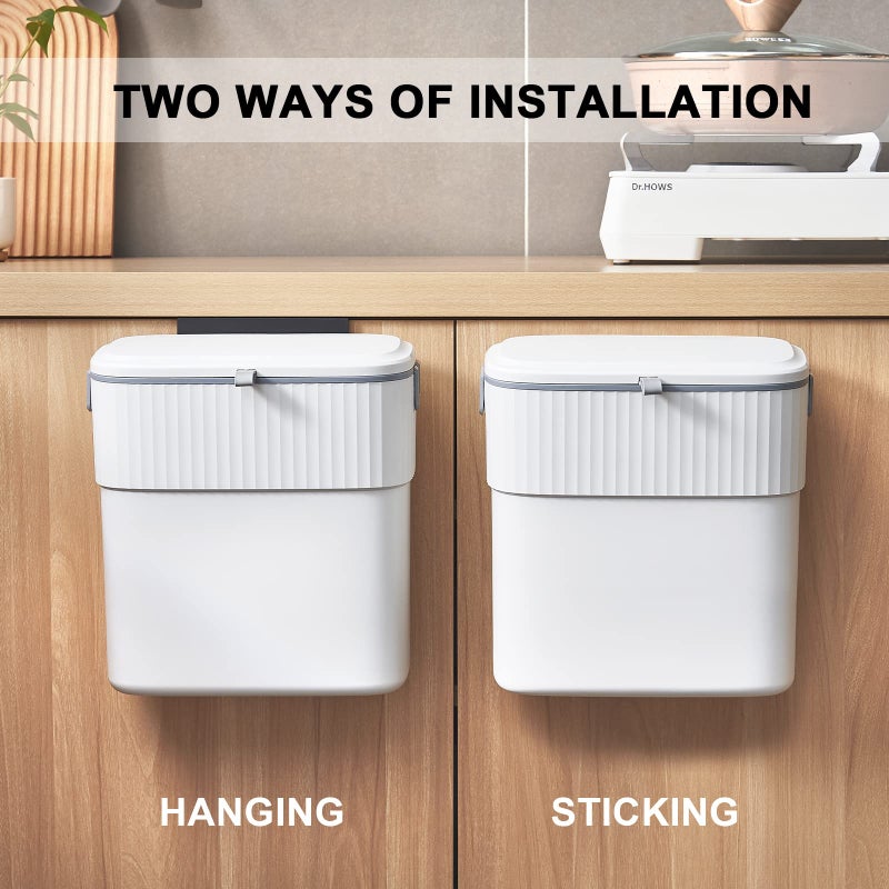ELPHECO Hanging Trash Can with Lid 2.5 Gallon Kitchen Compost Bin for Under Sink, Plastic Wall-Mounted Garbage Can, Small Kitchen Trash Bin, Small Trash Can with Lid for Cupboard Countertop - Image 4