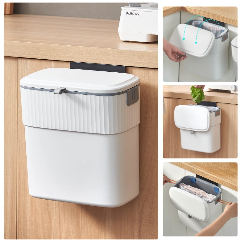 ELPHECO Hanging Trash Can with Lid 2.5 Gallon Kitchen Compost Bin for Under Sink, Plastic Wall-Mounted Garbage Can, Small Kitchen Trash Bin, Small Trash Can with Lid for Cupboard Countertop - Image 1