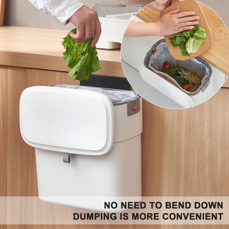 ELPHECO Hanging Trash Can with Lid 2.5 Gallon Kitchen Compost Bin for Under Sink, Plastic Wall-Mounted Garbage Can, Small Kitchen Trash Bin, Small Trash Can with Lid for Cupboard Countertop - Image 3