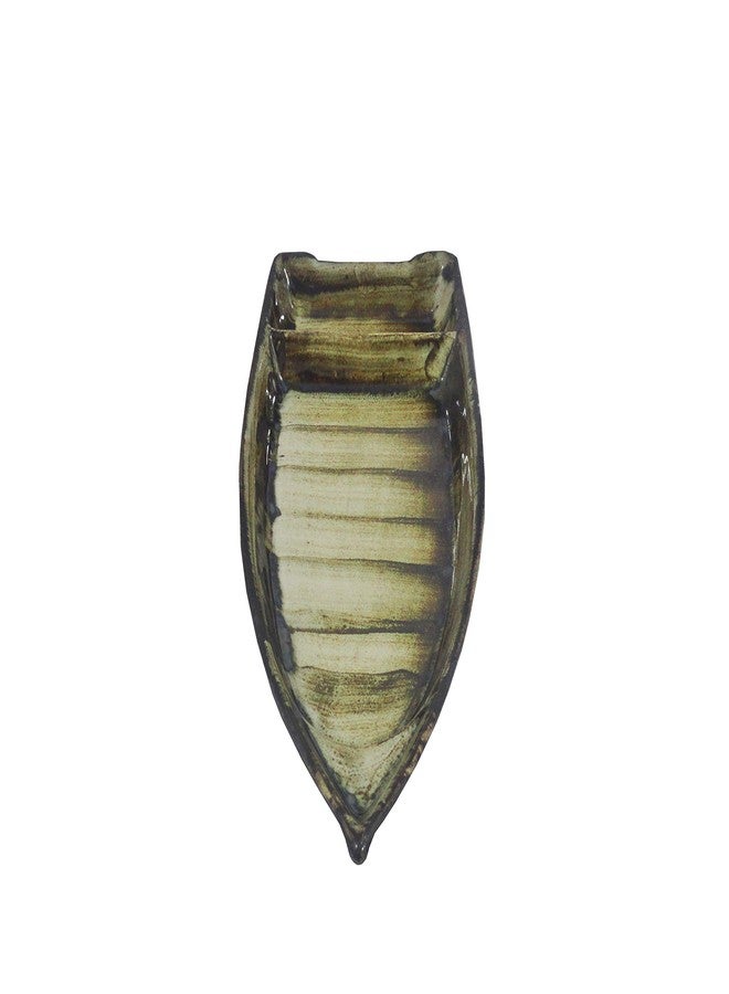 كافيين طبق تقديم وجبات خفيفة مصنوع يدويًا من السيراميك البني على شكل قارب (مجموعة من قطعة واحدة) - Image 1