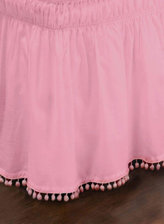 EASY FIT Pom Pom Elastic Wrap Around Bed Skirt, Easy On/Off Dust Ruffle (18 Inch Drop), Twin/Full, Pink - Image 2