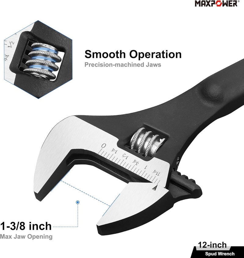 Max Power 12 inch Spud Wrench, Max Jaw Opening 1-3/8 inch - Image 2