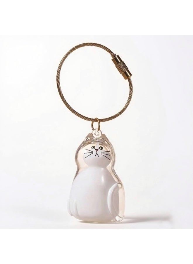 سلسلة مفاتيح قطة بيضاء أكريليك شفاف تخزين شعر القطط تذكار الحيوانات الأليفة قلادة قطة كرتونية هدية لعشاق القطط اكسسوار لطيف حافظة فرو حيوان صغير - Image 1