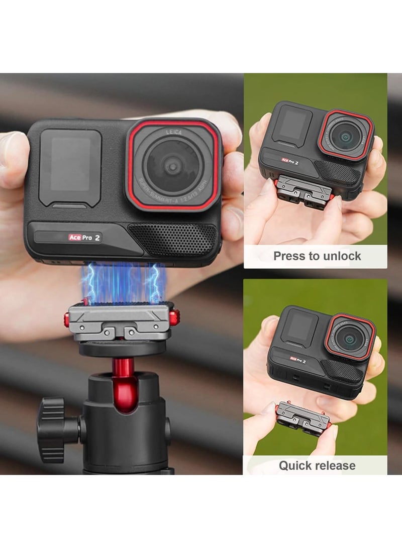 SYOSI Quick Release Mount for Insta360 Ace Pro 2, X4, X3, X2, Go3, Action Cameras, Snap On Magnetic Mount Base with 1/4 Inch Screw and 2-Prong Adapter, Durable Camera Accessories for Stable Shooting - Image 3