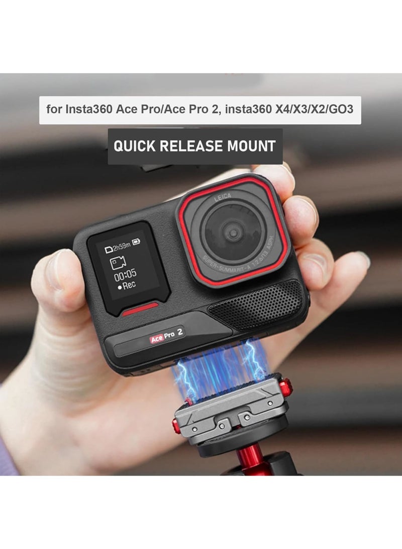 SYOSI Quick Release Mount for Insta360 Ace Pro 2, X4, X3, X2, Go3, Action Cameras, Snap On Magnetic Mount Base with 1/4 Inch Screw and 2-Prong Adapter, Durable Camera Accessories for Stable Shooting - Image 2