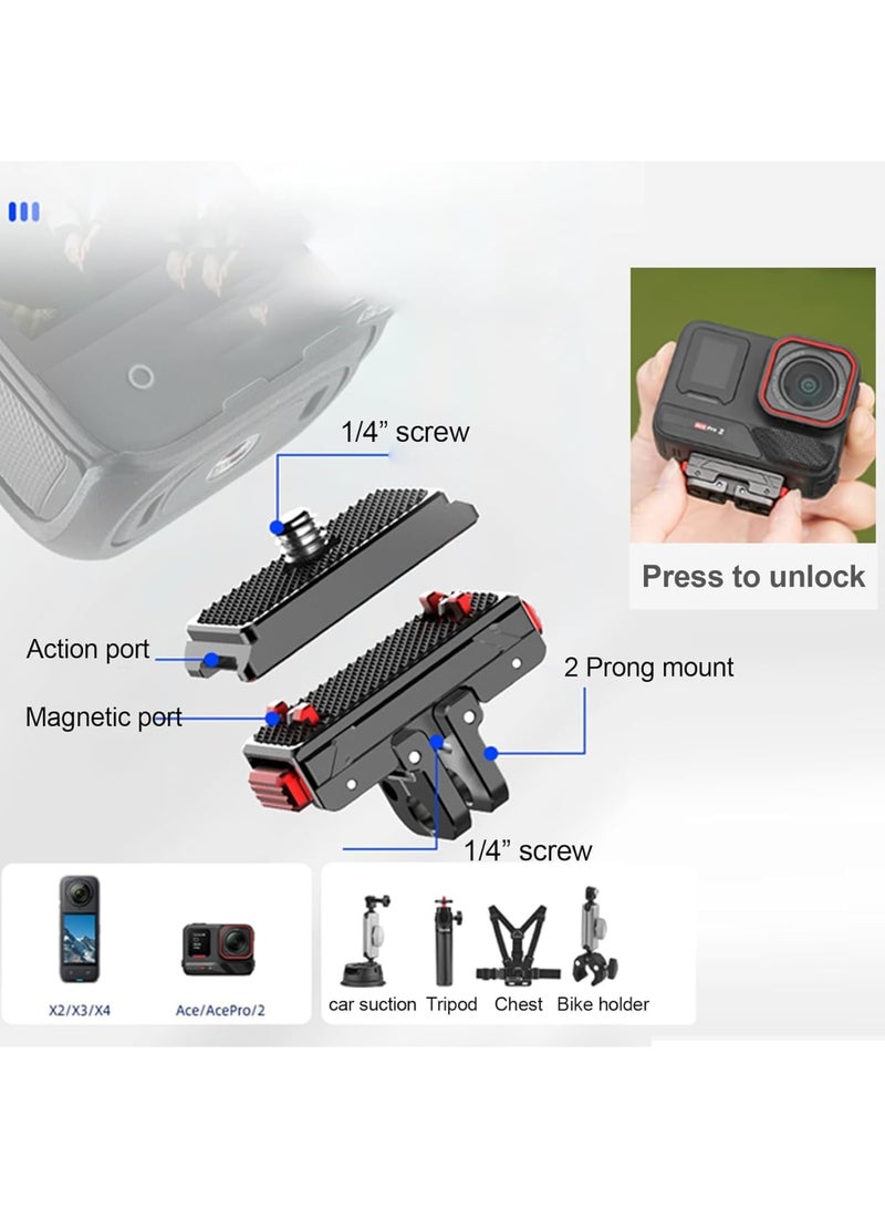 SYOSI Quick Release Mount for Insta360 Ace Pro 2, X4, X3, X2, Go3, Action Cameras, Snap On Magnetic Mount Base with 1/4 Inch Screw and 2-Prong Adapter, Durable Camera Accessories for Stable Shooting - Image 5