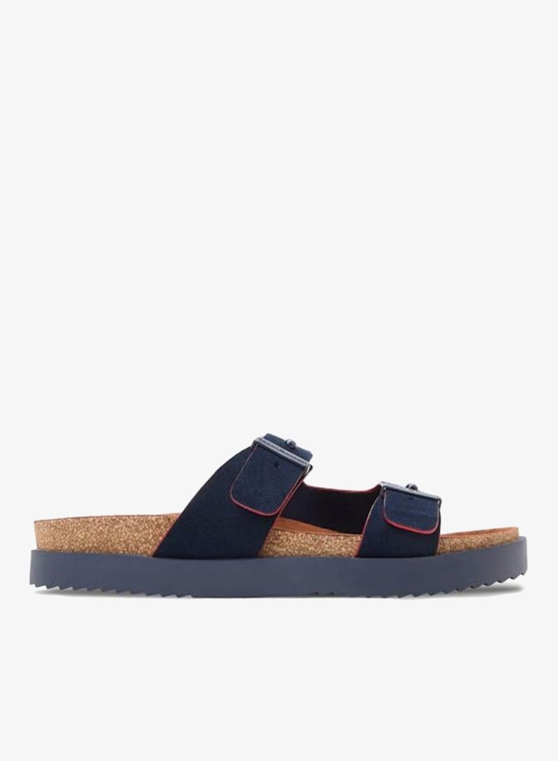 TOMMY HILFIGER Suede Buckle Cork Footbed Serrated Sandals - Image 1