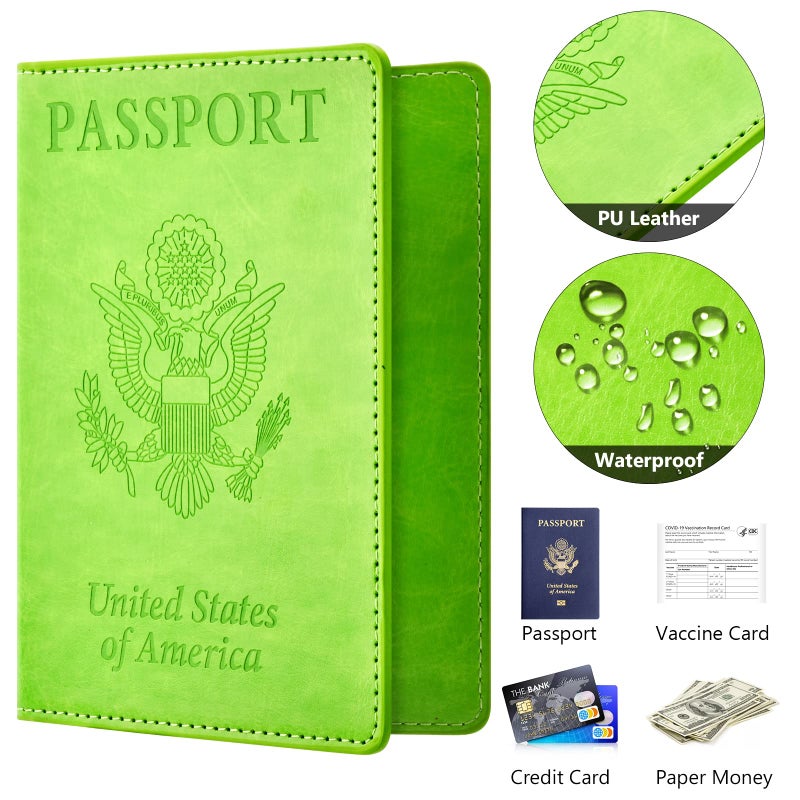 Eoehro BB-green Passport and Vaccine Card Holder Combo with Vaccine Card Slot, Wallet, Cover for Women and Men - Image 4