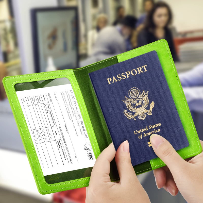 Eoehro BB-green Passport and Vaccine Card Holder Combo with Vaccine Card Slot, Wallet, Cover for Women and Men - Image 2