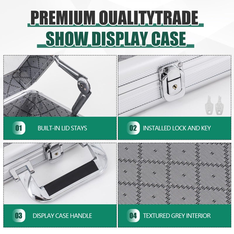 Memorywuu Trade Show Display Case Table Top Portable Aluminum Sports Card Display Case Frame with Clear Acrylic Showcase with Locks for Jewelry Craft Collector Shows (Silver,34"x22",Classic) - Image 3