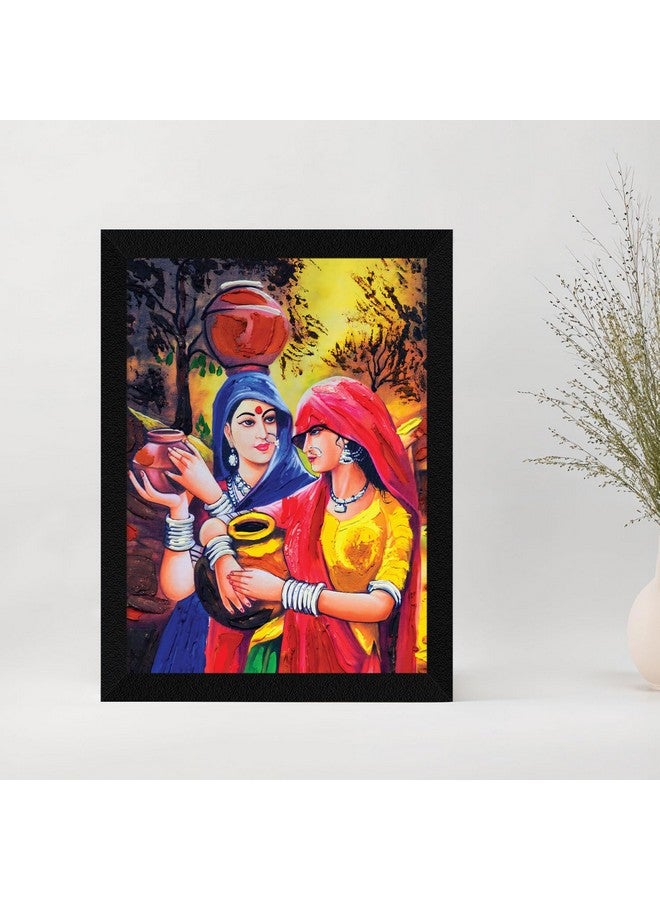 ArtX Paper Vastu Indian Village Scene Women Wall Art Painting, Multicolor, Indian Villlage, 13.0 X 22.0 Inches, Set of 3 - Image 5