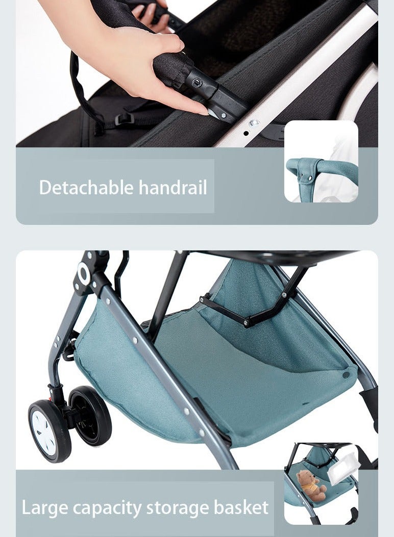 Arabest Baby Stroller, Convenient Toddler Stroller, Can Sit Can Lie Down Lightweight Folding Baby Stroller, Folding High Landscape Umbrella Stroller(Green) - Image 4