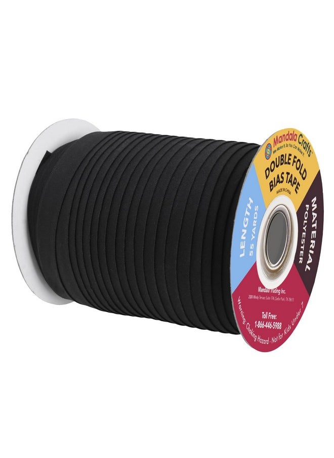 Mandala Crafts Mandala Crafts Double Fold Bias Tape for Sewing - 55 Yds Black Bias Tape Double Fold 1/2 Inch Hem Quilt Binding Black Seam Binding Tape - Fabric Piping Bias Binding Tape  - Image 2
