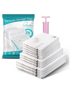 LIVVY Vacuum Storage Bags 11 Pieces (3 Large, 3 Medium, 5 Small) – Reusable Compression أكياس التخزين لضغط المساحة for Clothes, Blankets, Comforters, Pillows & Bedding – Includes Free Travel Hand Pump – مضخة يدوية للسفر – Space Saver Bags  - Image 1
