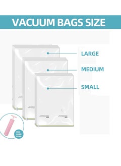 LIVVY Vacuum Storage Bags 11 Pieces (3 Large, 3 Medium, 5 Small) – Reusable Compression أكياس التخزين لضغط المساحة for Clothes, Blankets, Comforters, Pillows & Bedding – Includes Free Travel Hand Pump – مضخة يدوية للسفر – Space Saver Bags  - Image 2