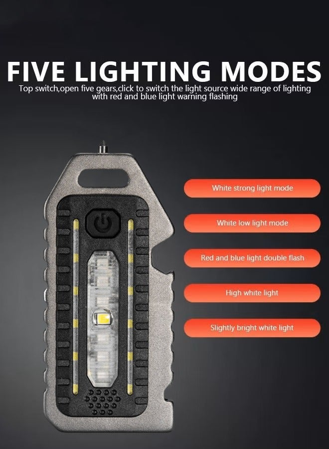 LED Mini COB Flashlight, Multifunctional Type-C Rechargeable Outdoor Keychain Light Hiking Portable Camping Light, Car Window Breaker Lifesaving Light Warning Light - Image 3