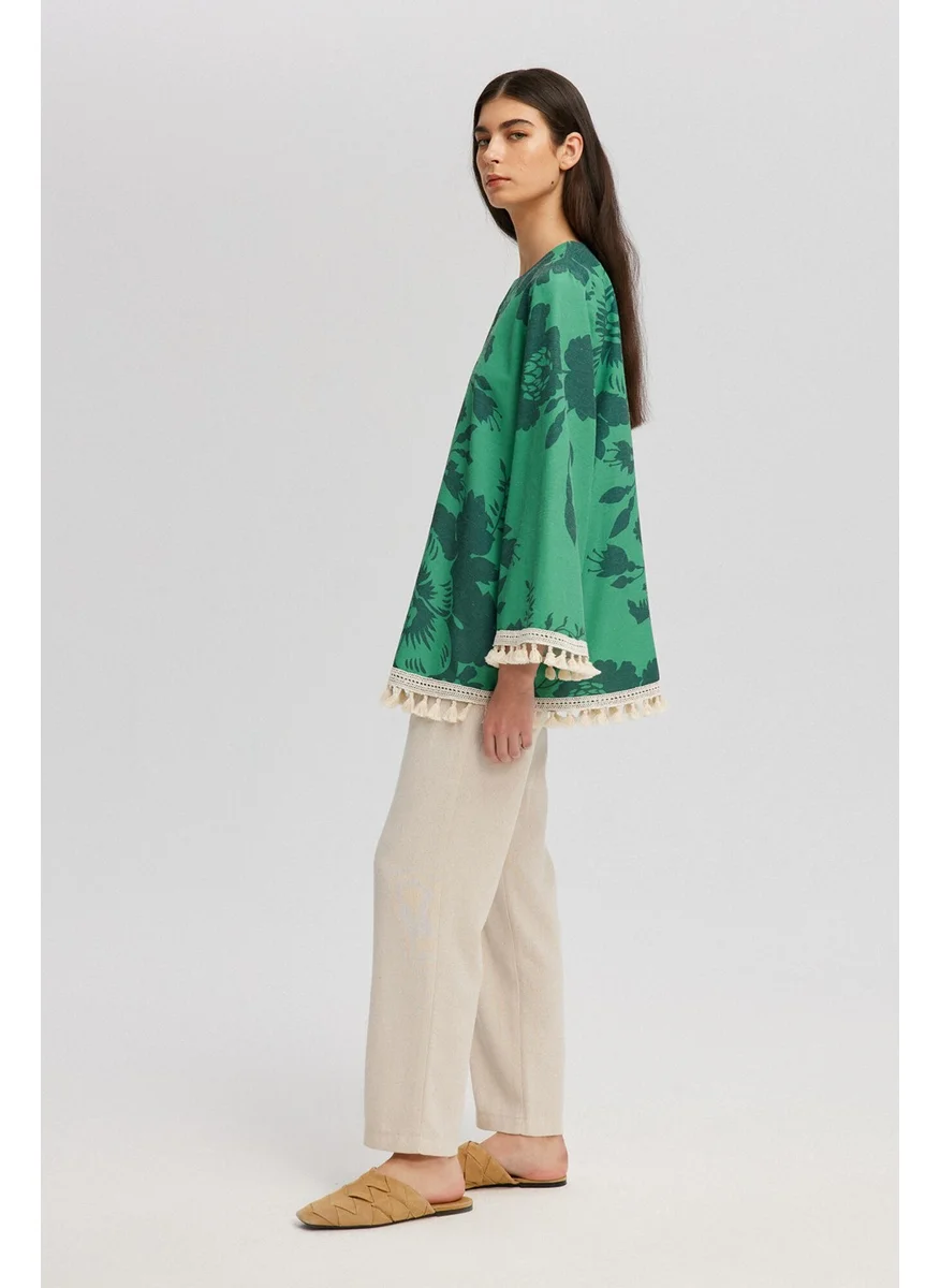 Touche Tassel Lace Detailed Natural Textured Tunic