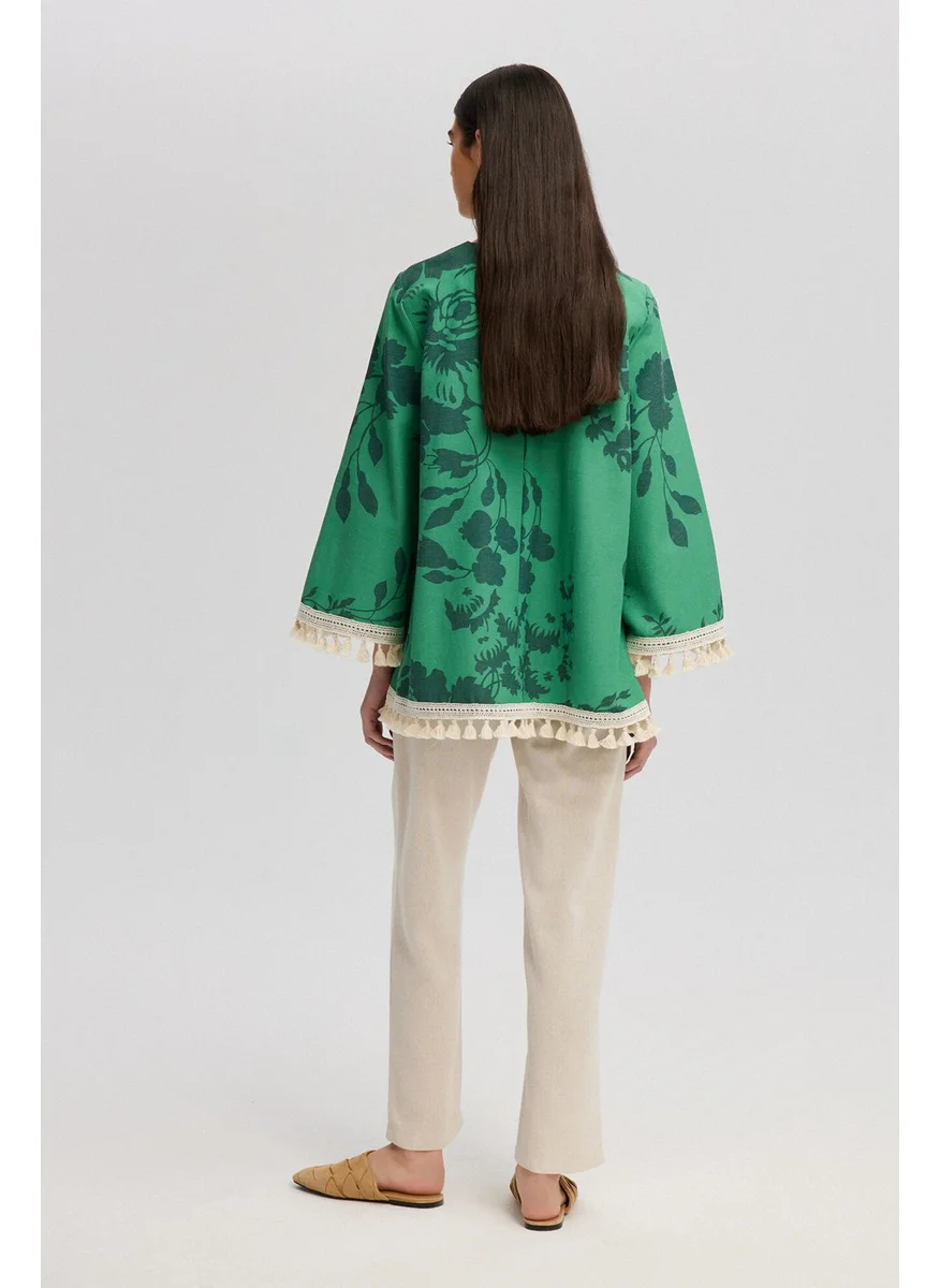 Touche Tassel Lace Detailed Natural Textured Tunic