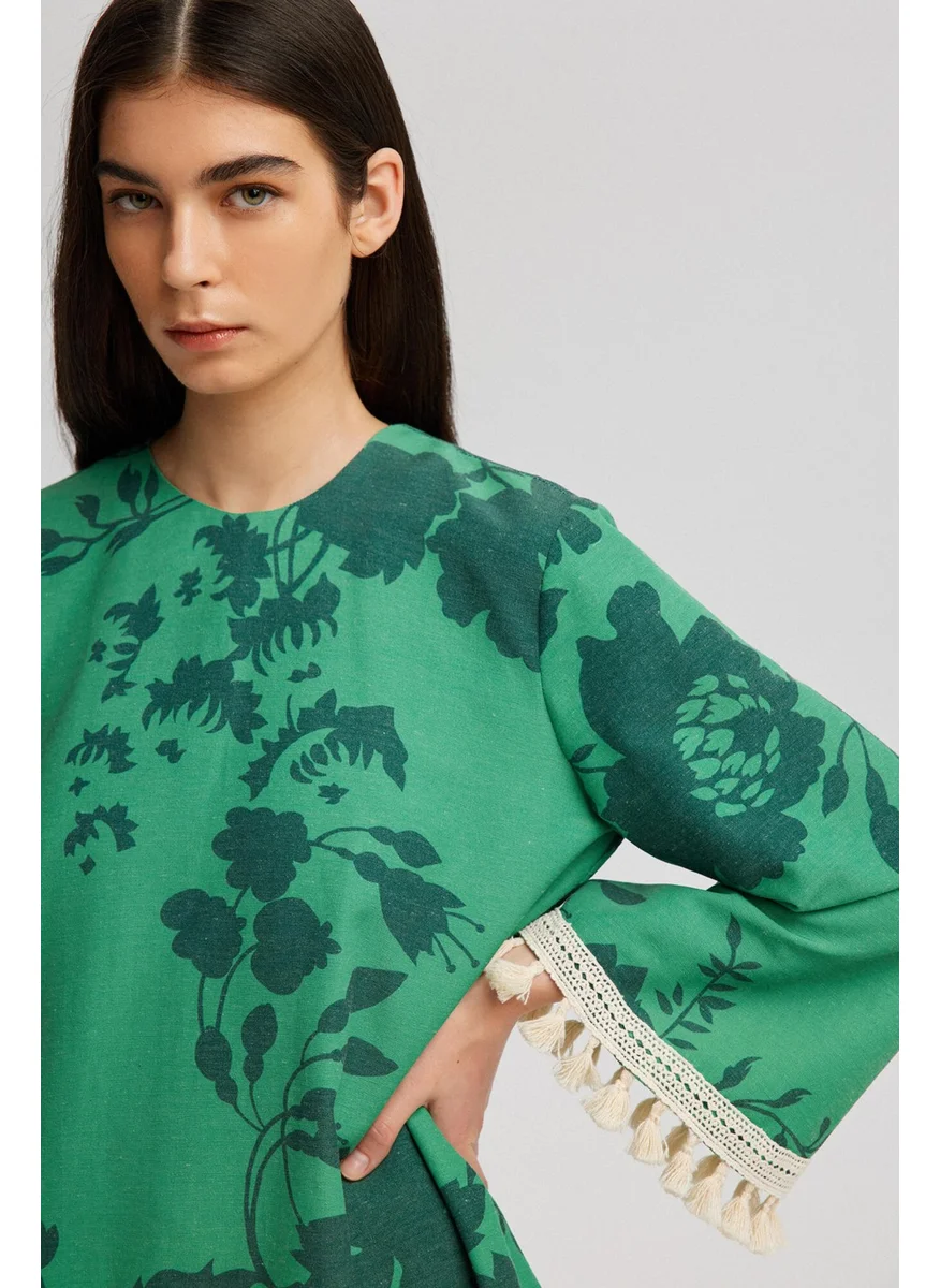 Touche Tassel Lace Detailed Natural Textured Tunic