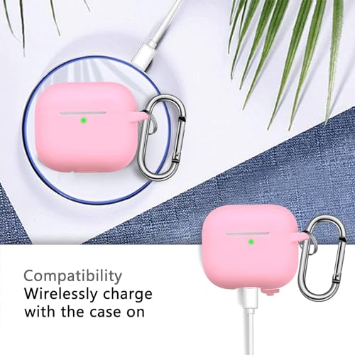 OJOS Case AirPods 3 Cover, Silicone Protective Accessories Skin with Keychain Compatible with Apple AirPod 3rd Generation 2021, Front LED Visible- Pink - Image 5