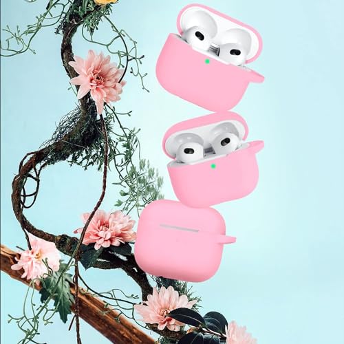 OJOS Case AirPods 3 Cover, Silicone Protective Accessories Skin with Keychain Compatible with Apple AirPod 3rd Generation 2021, Front LED Visible- Pink - Image 3