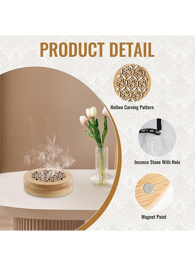 حجر معطر للزيوت العطرية مع علبة بخور خشبية، موزع روائح عطرية لليوجا، المنزل، السيارة، المكتب، والمنتجع الصحي - Image 3