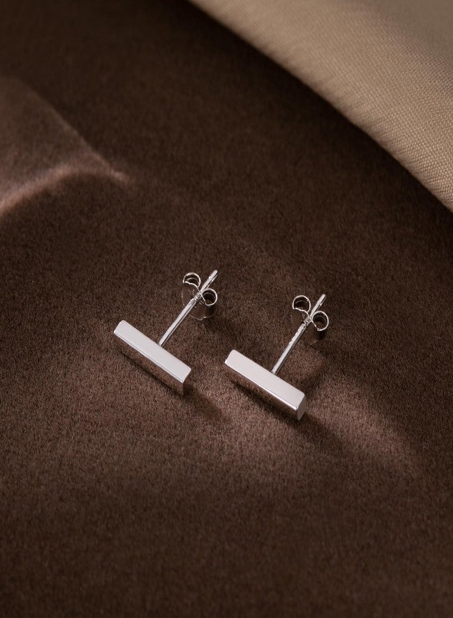 Reffeer Solid 925 Sterling Silver Bar Studs Earrings for Women Teen Girls Minimalist Post Stud Earrings Hypoallergenic (A-Silver) - Image 5