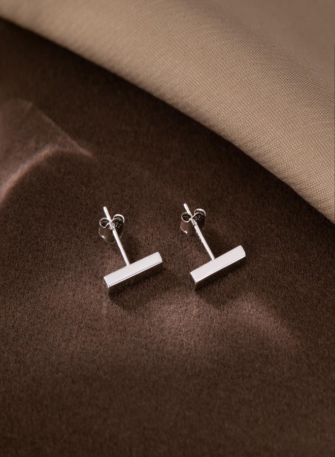 Reffeer Solid 925 Sterling Silver Bar Studs Earrings for Women Teen Girls Minimalist Post Stud Earrings Hypoallergenic (A-Silver) - Image 4