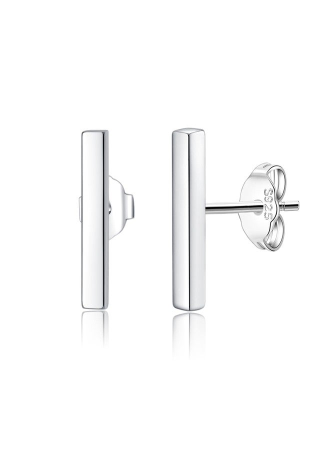 Reffeer Solid 925 Sterling Silver Bar Studs Earrings for Women Teen Girls Minimalist Post Stud Earrings Hypoallergenic (A-Silver) - Image 1