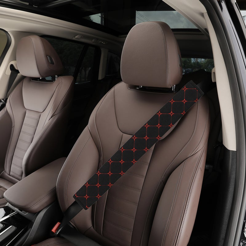Automotive Breathable Summer Soft Velvet Seat Belt Cover Black And Red Wear Resistant Dirt Resistant Shoulder Pad Anti Scratch Car Safety Belt For Small Truck - Image 1