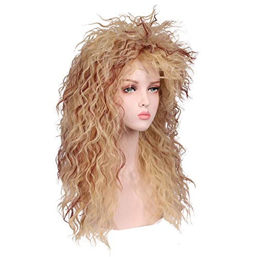 ColorGround Long Curly 80s Women Blonde with Reddish Brown Rocker Wig - Image 5