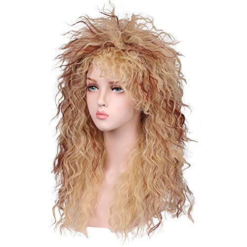 ColorGround Long Curly 80s Women Blonde with Reddish Brown Rocker Wig - Image 3